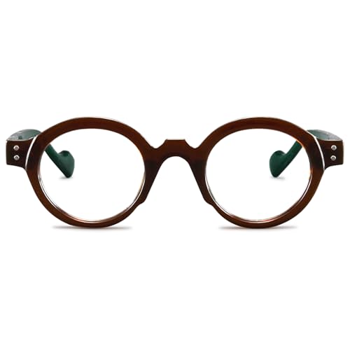 Lanomi Rund Lesebrille ohne Blaulichtfilter Damen Herren Kunststoff Dicker Rahmen Sehhilfe Transparente Linse Lesehilfe HD Brille Braun Rahmen Grün Arm Brille 3.0 von Lanomi
