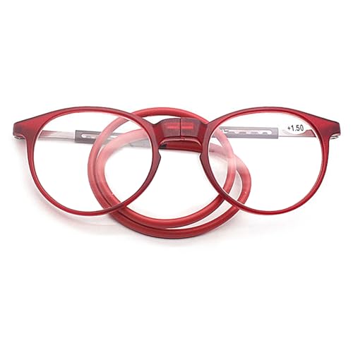 Lanomi Rund Oval Lesebrille Damen Herren Magnetverschluss Clip Leicht Lesehilfe Sehhilfe mit Elastische Silikon Brillenbänder Rot 2.5 von Lanomi