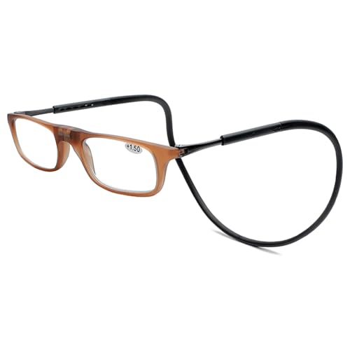 Lanomi Schmal Lesebrille Damen Herren Magnetverschluss Clip Leicht Lesehilfe Sehhilfe mit Elastische Silikon Brillenbänder Braun Rahmen Schwarz Arm 1.0 von Lanomi