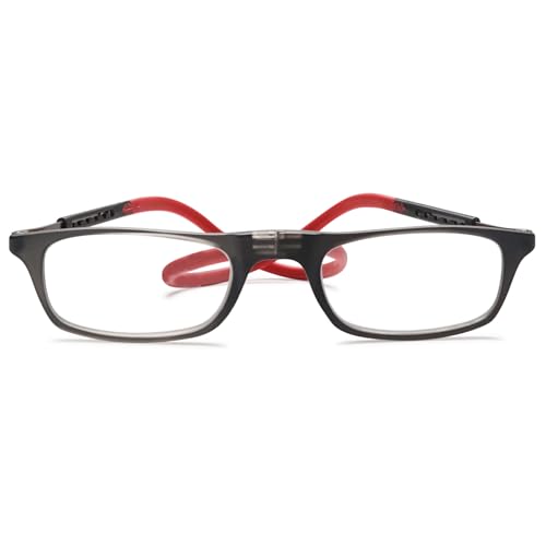 Lanomi Schmal Lesebrille Damen Herren Magnetverschluss Leicht Lesehilfe Sehhilfe mit Elastische Silikon Brillenbänder Grau Rahmen Rot Arm 1.25 Lanomi Schmal Lesebrille Damen Herren Magnetverschluss Leicht Lesehilfe Sehhilfe mit Elastische Silikon Brillenbänder Grau Rahmen Rot Arm 1.25 von Lanomi