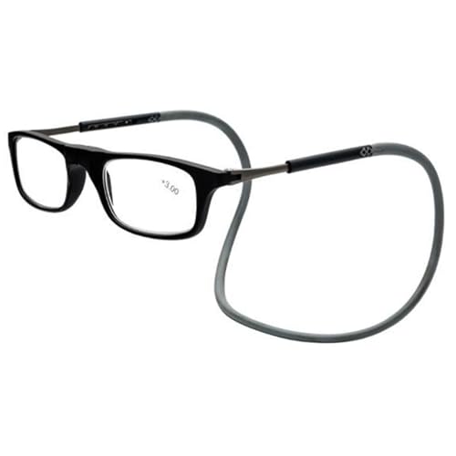 Lanomi Schmal Lesebrille Damen Herren Magnetverschluss Clip Leicht Lesehilfe Sehhilfe mit Elastische Silikon Brillenbänder Schwarz Rahmen Grau Arm 1.0 von Lanomi