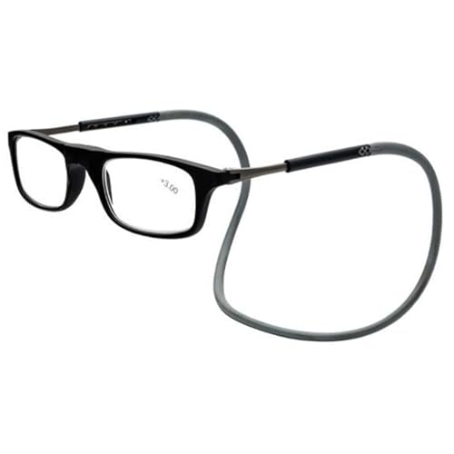 Lanomi Schmal Lesebrille Damen Herren Magnetverschluss Clip Leicht Lesehilfe Sehhilfe mit Elastische Silikon Brillenbänder Schwarz Rahmen Grau Arm 2.75 von Lanomi