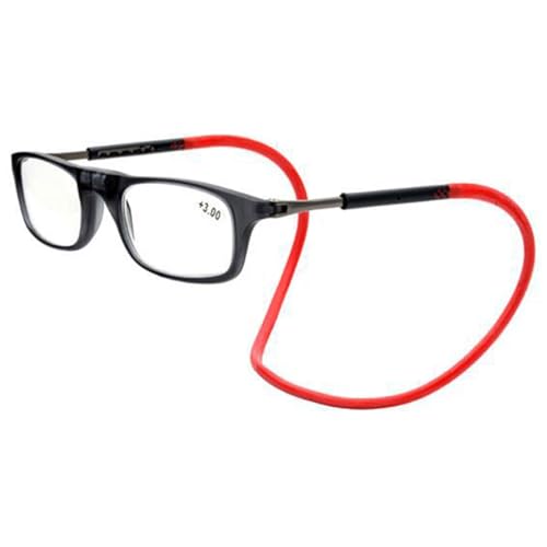 Lanomi Schmal Lesebrille Damen Herren Magnetverschluss Clip Leicht Lesehilfe Sehhilfe mit Elastische Silikon Brillenbänder Schwarz Rahmen Rot Arm 2.0 von Lanomi