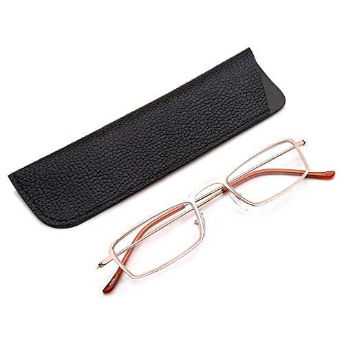 Lanomi Schmale Lesebrille Herren Damen Rechteck Metall Dünner Rahmen Leichte Vintage Lesehilfe Sehhilfe Vollbild Brille mit Sehstärke Gold 4.0 von Lanomi