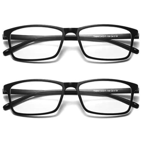 Lanomi Schwarz Lesebrille Blaulichtfilter Herren Rechteck Sehhilfe Flexibel Kunststoff Lesehilfe Ohne Metall 2 Stücke Matt Schwarz 2.0 von Lanomi