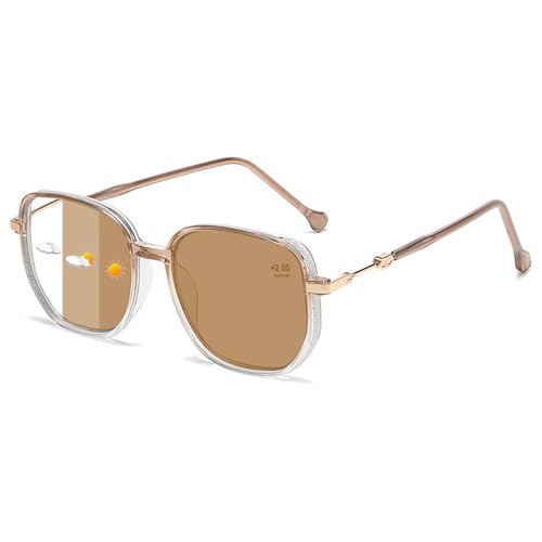 Lanomi Selbsttönend Lesebrille Blaulichtfilter Herren Damen Polygon Photochromic Sonnenbrille Groß UV Schutz Brille mit sehstärke Braun oben Transparent unten Lesebrille/Selbsttönend Braun 3.0 von Lanomi