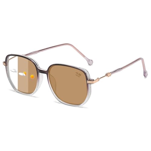 Lanomi Selbsttönend Lesebrille Blaulichtfilter Herren Damen Polygon Photochromic Sonnenbrille Groß UV Schutz Brille mit sehstärke Lila oben Transparent unten Lesebrille/Selbsttönend Braun 1.5 von Lanomi