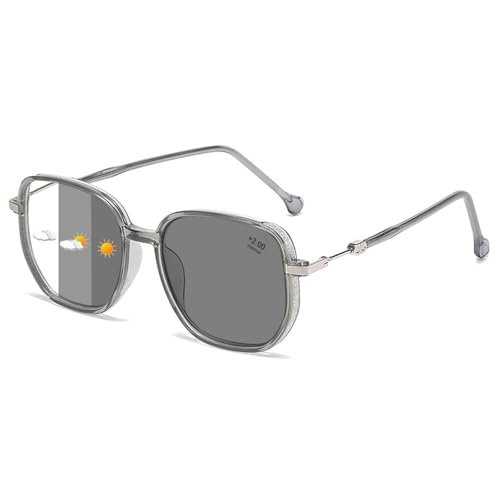 Lanomi Selbsttönend Lesebrille Blaulichtfilter Herren Damen Polygon Photochromic Sonnenbrille Groß UV Schutz Brille mit sehstärke Transparent Grau Lesebrille/Selbsttönend Grau 2.0 von Lanomi