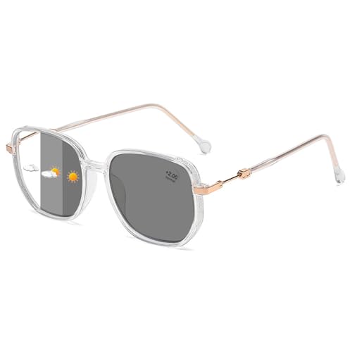 Lanomi Selbsttönend Lesebrille Blaulichtfilter Herren Damen Polygon Photochromic Sonnenbrille Groß UV Schutz Brille mit sehstärke Transparent Lesebrille/Selbsttönend Grau 1.5 von Lanomi