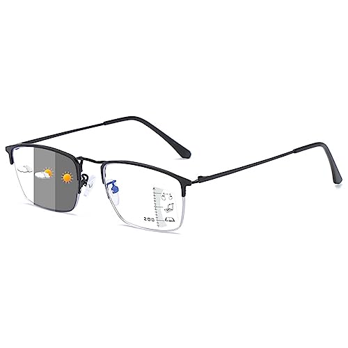 Lanomi Selbsttönende Gleitsicht Lesebrille Herren Gleitsichtbrille Photochromic Progressive Multifokus Blaulichtfilter Lesehilfe Halbrandbrille UV Schutz Sonnenlesebrille Schwarz(Photochromic) 4.0 von Lanomi