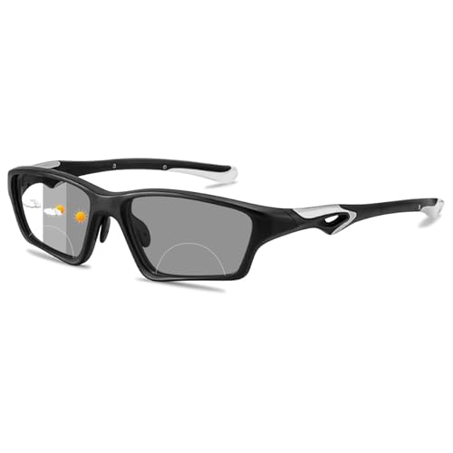 Lanomi Selbsttönende Lesebrille ohne Sehstärke Damen Herren Blaulichtfilter Ultraleicht TR90 Rahmen Rechteck Photochrome Sport Brille mit Sonnenschutz Mattschwarz Bifokalbrille 0 von Lanomi