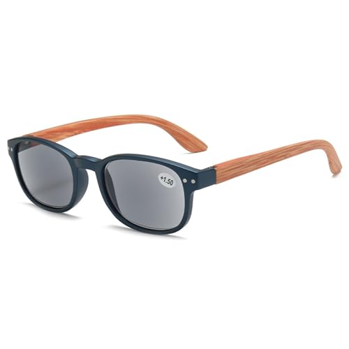 Lanomi Sonnen Lesebrille mit Holzbein Damen Herren Rechteckig Outdoor Lesehilfe Grau Linse Kunststoff Federscharnier Sehhilfe Getönt Sonnenbrille mit Sehstärke Blau 1.5 von Lanomi