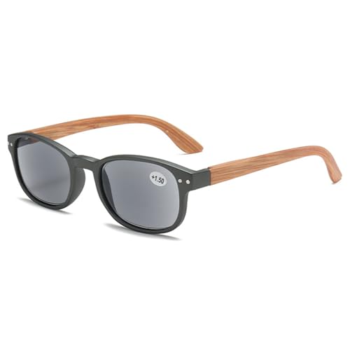 Lanomi Sonnen Lesebrille mit Holzbein Damen Herren Rechteckig Outdoor Lesehilfe Grau Linse Kunststoff Federscharnier Sehhilfe Getönt Sonnenbrille mit Sehstärke Grau 2.0 von Lanomi