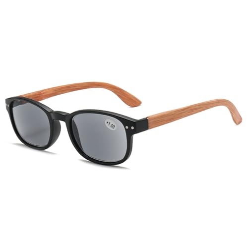 Lanomi Sonnen Lesebrille mit Holzbein Damen Herren Rechteckig Outdoor Lesehilfe Grau Linse Kunststoff Federscharnier Sehhilfe Getönt Sonnenbrille mit Sehstärke Schwarz 1.5 von Lanomi