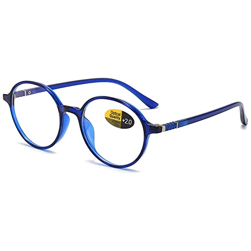 Lanomi Vintage Rund Lesebrille Damen Herren Blaulichtfilter Kunststoff Vollrahmen UV400 Schutz Lesehilfe Sehhilfe Anti Müdigkeit Brille mit Stärke +0,5 bis +4,0 Dioptrien Helles Blau 2.0 von Lanomi