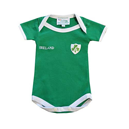 Grünes Irland Rugby Trägerhemd mit einem kleinen Ireland Druck und Shamrock Abzeichen (0/6 Months) von Lansdowne