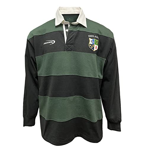 Lansdowne Four Provinces Irland Rugby Shirt, Bestickt, Grün-schwarz gestreiftes Langarm Rugby Polo von Lansdowne