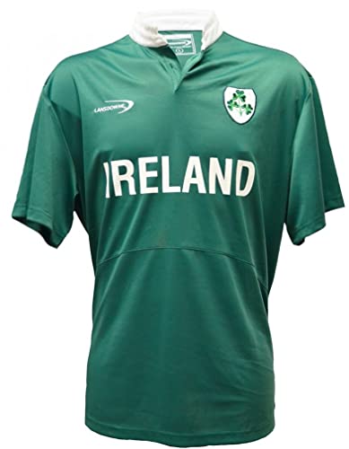 Green Ireland Short Sleeve Rugby Performance Top with Shamrock Crest von Lansdowne