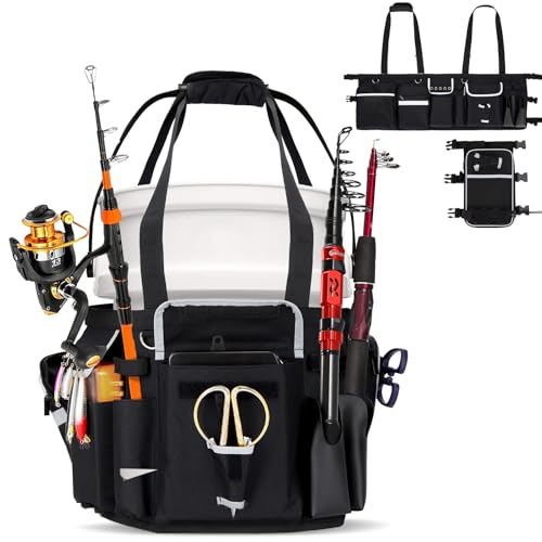 Lansru Angel-Eimer-Organizer für 1,5–3,7 l Eimer, verbesserte erweiterbare Tasche, Rutenhalter und reflektierende Streifen, wasserdicht, mehrere Taschen für Angelausrüstung Lansru Angel-Eimer-Organizer für 1,5–3,7 l Eimer, verbesserte erweiterbare Tasche, Rutenhalter und reflektierende Streifen, wasserdicht, mehrere Taschen für Angelausrüstung von Lansru
