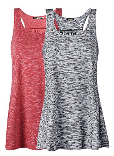 Damen Tank Top Sommer Sports Shirts Oberteile Frauen Baumwolle Lose Ärmellos for Yoga Jogging Laufen Workout,L,Grau/Rot,2pc von Lantch