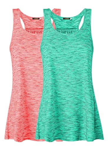 Lantch Damen Tank Top Sommer Sports Shirts Oberteile Frauen Baumwolle Lose Ärmellos for Yoga Jogging Laufen Workout,L,Pink Rot/Grün,2pc von Lantch