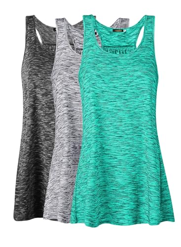 Lantch Damen Tank Top Sommer Sports Shirts Oberteile Frauen Baumwolle Lose Ärmellos for Yoga Jogging Laufen Workout,M,Schwarz/Grau/Grün,3pc von Lantch