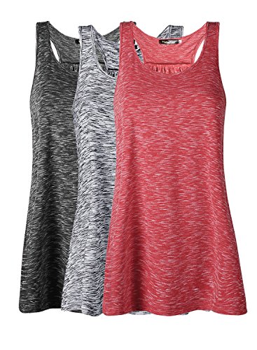 Damen Tank Top Sommer Sports Shirts Oberteile Frauen Baumwolle Lose Ärmellos for Yoga Jogging Laufen Workout,M,Schwarz/Grau/Rot,3pc von Lantch