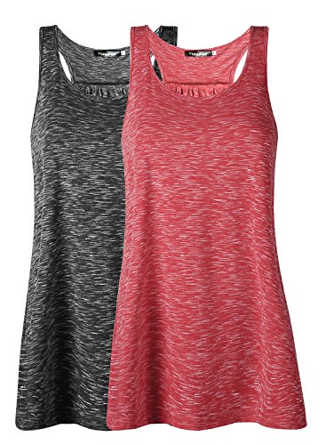 Damen Tank Top Sommer Sports Shirts Oberteile Frauen Baumwolle Lose Ärmellos for Yoga Jogging Laufen Workout,XL,Schwarz/Rot,2pc von Lantch