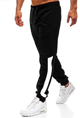 Herren Hosen Hose Sporthose Trainingshose Cargo Pants Jogginghose Sweatpants Jogger Mode Freizeit Laufen Streifen (Schwarz2, m) von Lantch