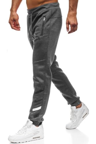 Lantch Herren Hosen Hose Sporthose Trainingshose Cargo Pants Jogginghose Sweatpants Jogger Mode Freizeit Laufen Streifen Enger Beinabschluss, M, Dunkelgrau von Lantch