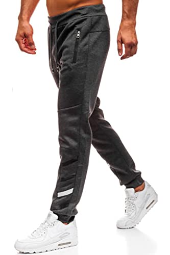 Lantch Herren Hosen Hose Sporthose Trainingshose Cargo Pants Jogginghose Sweatpants Jogger Mode Freizeit Laufen Streifen, XXL, Dunkelgrau von Lantch