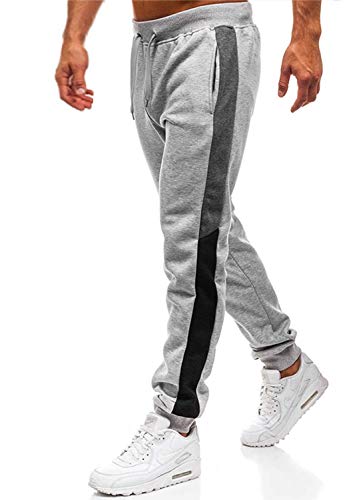 Lantch Herren Hosen Hose Sporthose Trainingshose Cargo Pants Jogginghose Sweatpants Jogger Mode Freizeit Laufen Streifen, L, Hellgrau von Lantch