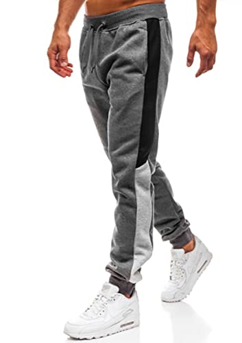 Lantch Herren Hosen Hose Sporthose Trainingshose Cargo Pants Jogginghose Sweatpants Jogger Mode Freizeit Laufen Streifen, S, Dunkelgrau von Lantch