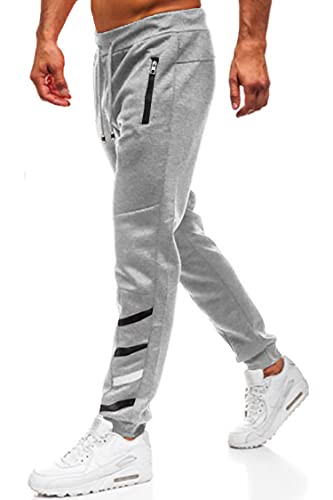 Herren Hosen Hose Sporthose Trainingshose Cargo Pants Jogginghose Sweatpants Jogger Mode Freizeit Laufen Streifen (2. Stil, Hellgrau, XL) von Lantch
