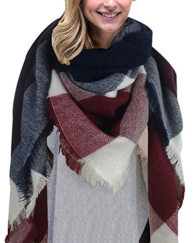 Lantch Damen Schal Kariert übergroßer Quadratisch Deckenschal Herbstschal Winterschal Karo Tartan Streifen Plaid Muster XXL Oversized Fransen Poncho (Stil4) von Lantch