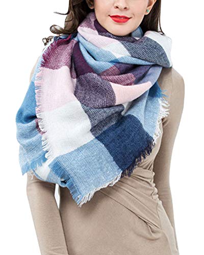 Lantch Damen Schal Kariert übergroßer Quadratisch Deckenschal Herbstschal Winterschal Karo Tartan Streifen Plaid Muster XXL Oversized Fransen Poncho (Stil 8) von Lantch