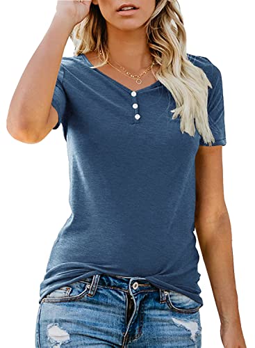 Lantch Tshirt Damen Sommer Basic Kurzarm Shirt Elegant V-Ausschnitt Oberteile Freizeit T-Shirt Tuniken Tops mit Button von Lantch