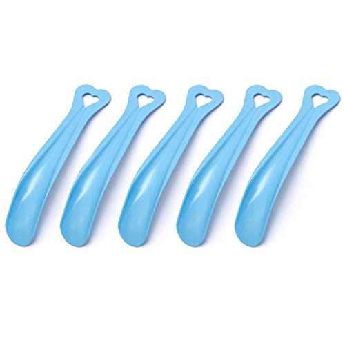 Lantelme 5 Stück Baby Schuhlöffel Blau bis Schuhgröße 24 im Set | Hergestellt in Deutschland Ergonomisch geformt für Kleinkind Kinder | Schuhanzieher beim Arztbesuch auf Reise oder Zuhause von Lantelme