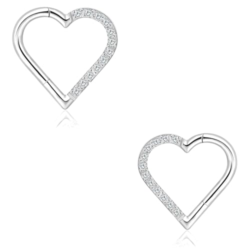 2 Stück Daith Piercing G23 Titan + CZ 16G Herz Scharnier Nahtlose Clicker Ring Tragus Rook Knorpel Ohrringe Damen Gold 10mm von Lantine