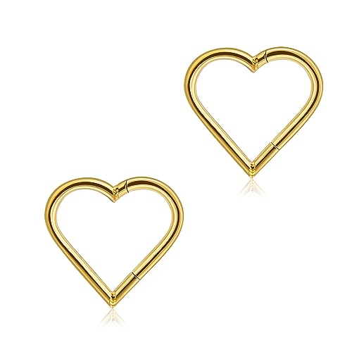 2 Stück Daith Piercing Titan 16G Herz Scharnier Nahtlose Clicker Ring Tragus Rook Knorpel Ohrringe Damen Gold 10mm von Lantine
