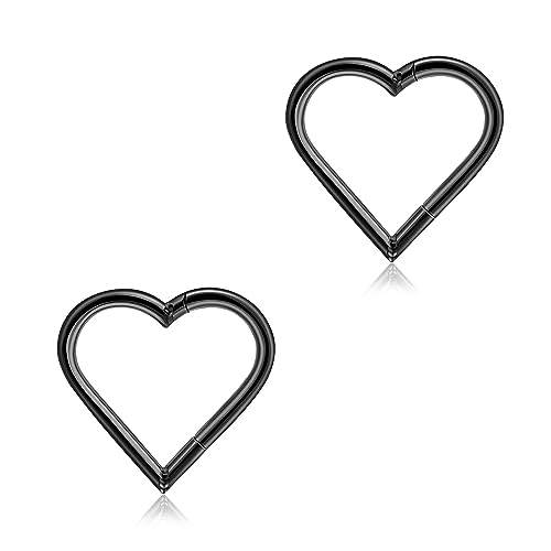 2 Stück Daith Piercing Titan 16G Herz Scharnier Nahtlose Clicker Ring Tragus Rook Knorpel Ohrringe Damen Schwarz 10mm von Lantine