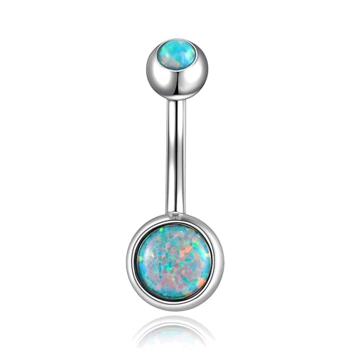 Lantine 14g Echter Opal Bauchnabelpiercing Chirurgenstahl Innengewinde Piercing Bauchnabel 10mm Grün Opal Nabelringe Für Frauen von Lantine