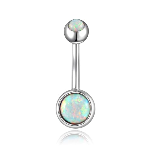 Lantine 14g Echter Opal Bauchnabelpiercing Chirurgenstahl Innengewinde Piercing Bauchnabel 10mm Weiß Opal Nabelringe Für Frauen von Lantine