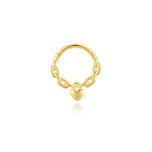 Lantine 16G Herz Link Septum-Piercing Ring Gold Ohrringe Silber 925 Zirkonia Helix Piercing Clicker-Schmuck für Daith Lippenringe Knorpel Tragus Ohrringe Ohrpiercing 8mm von Lantine