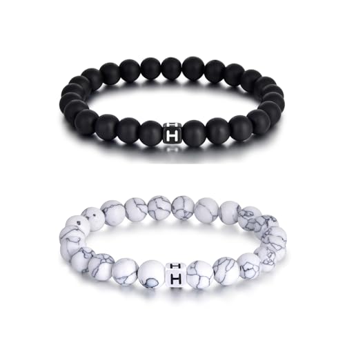 Lantine 2 Stück Mit Buchstaben H Armbänder 8mm Naturstein Pärchen Armband Perlenarmband Kommt in eine Raffinierte Geschenk-Box Lantine 2 Stück Mit Buchstaben H Armbänder 8mm Naturstein Pärchen Armband Perlenarmband Kommt in eine Raffinierte Geschenk-Box von Lantine