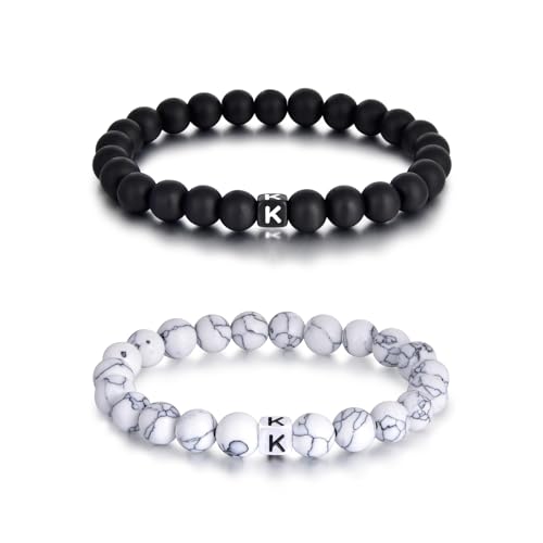 Lantine 2 Stück Mit Buchstaben K Armbänder 8mm Naturstein Pärchen Armband Perlenarmband Kommt in eine Raffinierte Geschenk-Box Lantine 2 Stück Mit Buchstaben K Armbänder 8mm Naturstein Pärchen Armband Perlenarmband Kommt in eine Raffinierte Geschenk-Box von Lantine