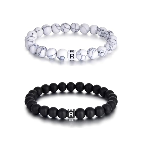 Lantine 2 Stück Mit Buchstaben R Armbänder 8mm Naturstein Pärchen Armband Perlenarmband Kommt in eine Raffinierte Geschenk-Box von Lantine