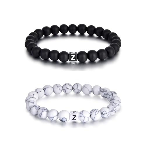 Lantine 2 Stück Mit Buchstaben Z Armbänder 8mm Naturstein Pärchen Armband Perlenarmband Kommt in eine Raffinierte Geschenk-Box von Lantine
