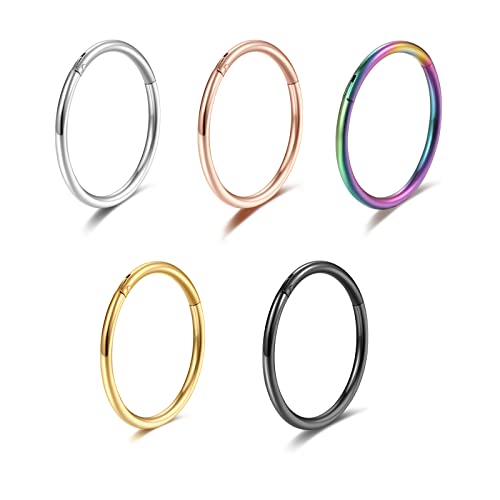 Lantine 5 Stück 16G Nasenpiercing Ring Hoop Set 316L Chirurgenstahl Ohrringe Tragus Septum Piercing Knorpel Hoop für Frauen Männer 12mm von Lantine