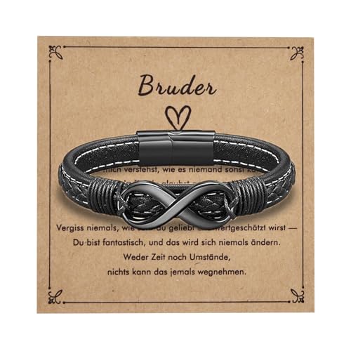 Lantine Bruder Infinity Lederarmband für Männer Magnetische Schnalle Schwarz Armband Herren Unendlichkeits-Symbol aus Edelstahl mit Karte Lantine Bruder Infinity Lederarmband für Männer Magnetische Schnalle Schwarz Armband Herren Unendlichkeits-Symbol aus Edelstahl mit Karte von Lantine